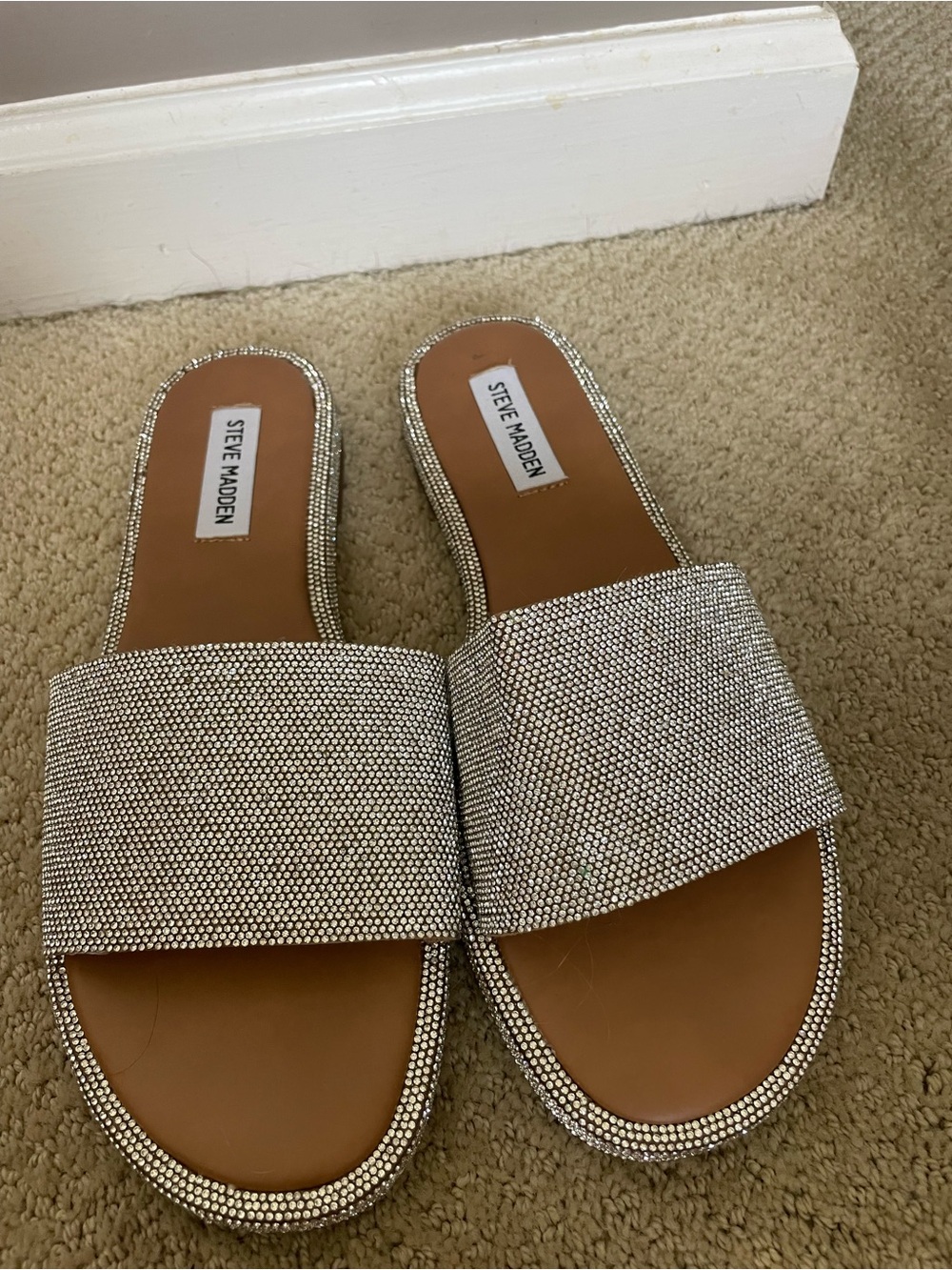Nordstrom Silver Crystal Slide Sandals - Women's